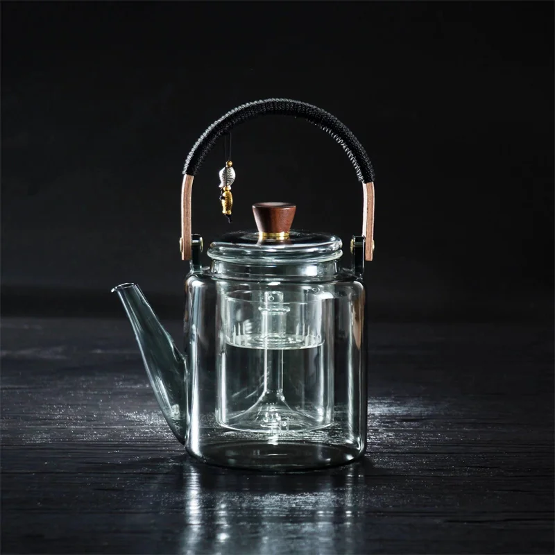 1000ml Steaming And Boiling Dual-purpose Glass Tea Pot With Wooden Handle Kungfu Glass Teapot Tea Set Tea Maker Teaware