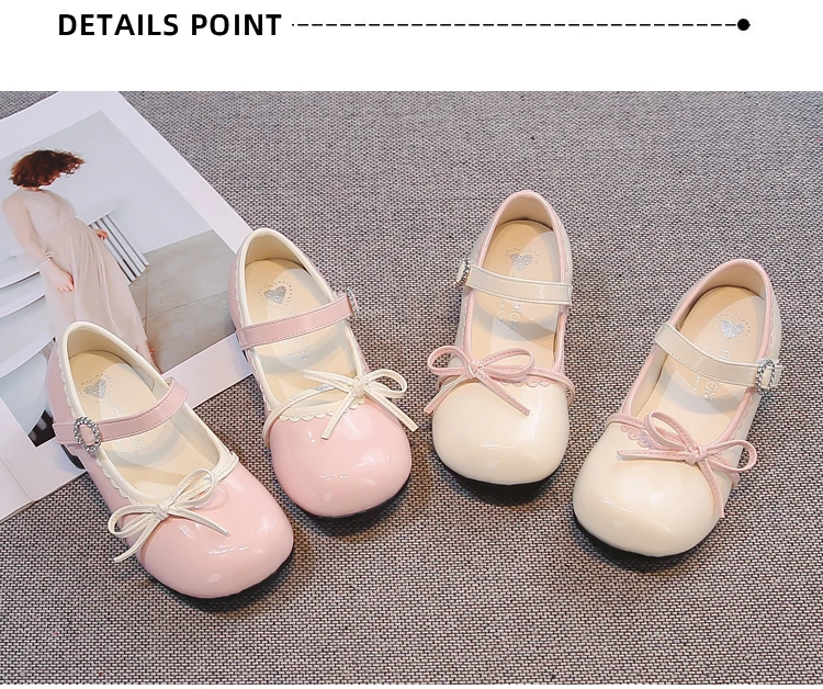 Mädchen Lederschuhe mit Süßen Schleifen, Kinder-Tanzschuhe mit Hohen Absätzen und Runden Zehen, 2026 Brandneue Kinder-Prinzessinnenschuhe, Rutschfest – Detail 2