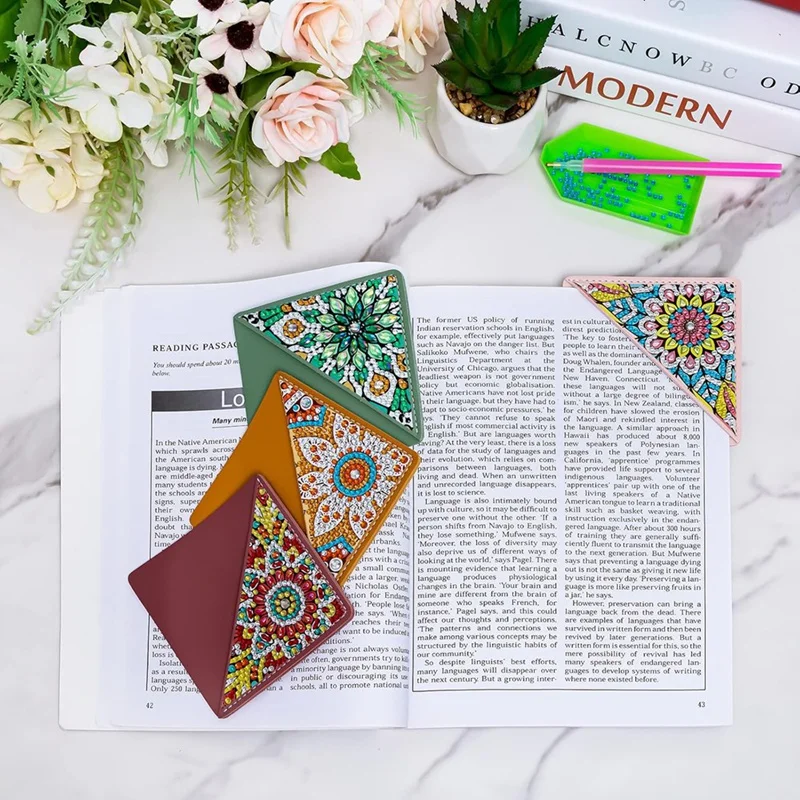 4Pcs Diamond Art Paintings Bookmarks,DIY Diamond Art Bookmarks For Book Lovers, Triangle Making Corner Bookmark Kits