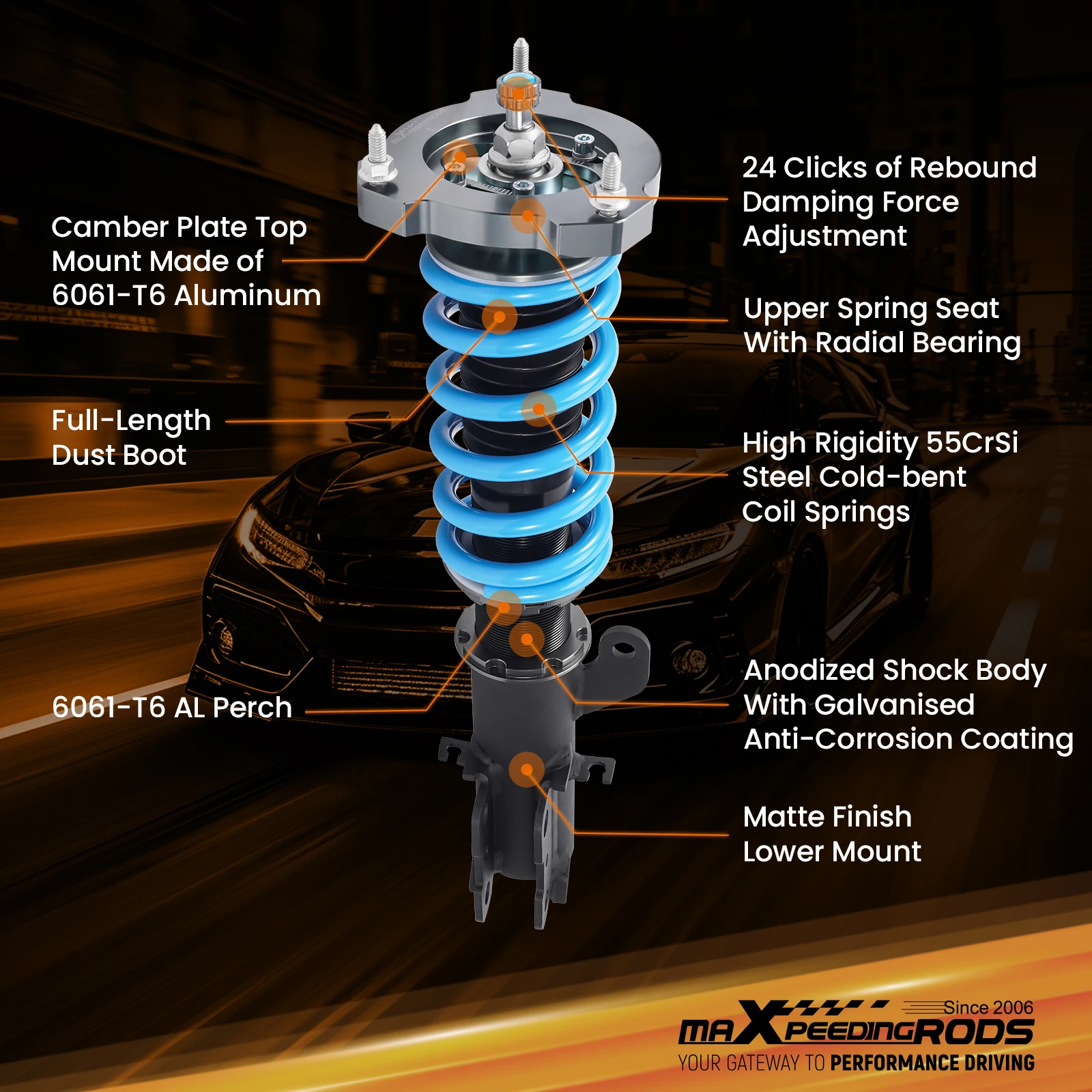 โช้คอัพ Coilover ฤดูใบไม้ผลิชุดสําหรับ NISSAN JUKE 11-17, 24 ระดับ Damper