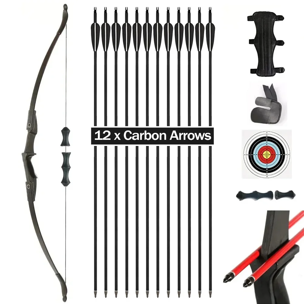 Toparchery 57Inch Takedown Recurve Bow with 12x Carbon Arrows Finger Savers Recreational Camping Hiking Right Hand Left Hand bow