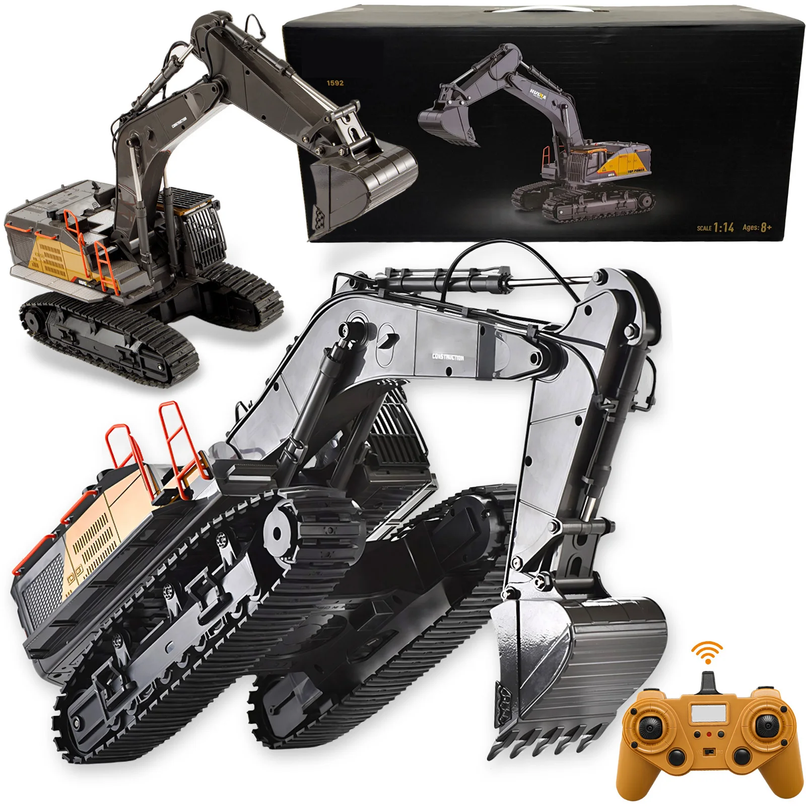 20.4 Inch 22 Channels RC Excavator Truck 1/14 Scale Metal Shovel Independent Arms RC Digging Machine Alloy for Boys Kids 8y+