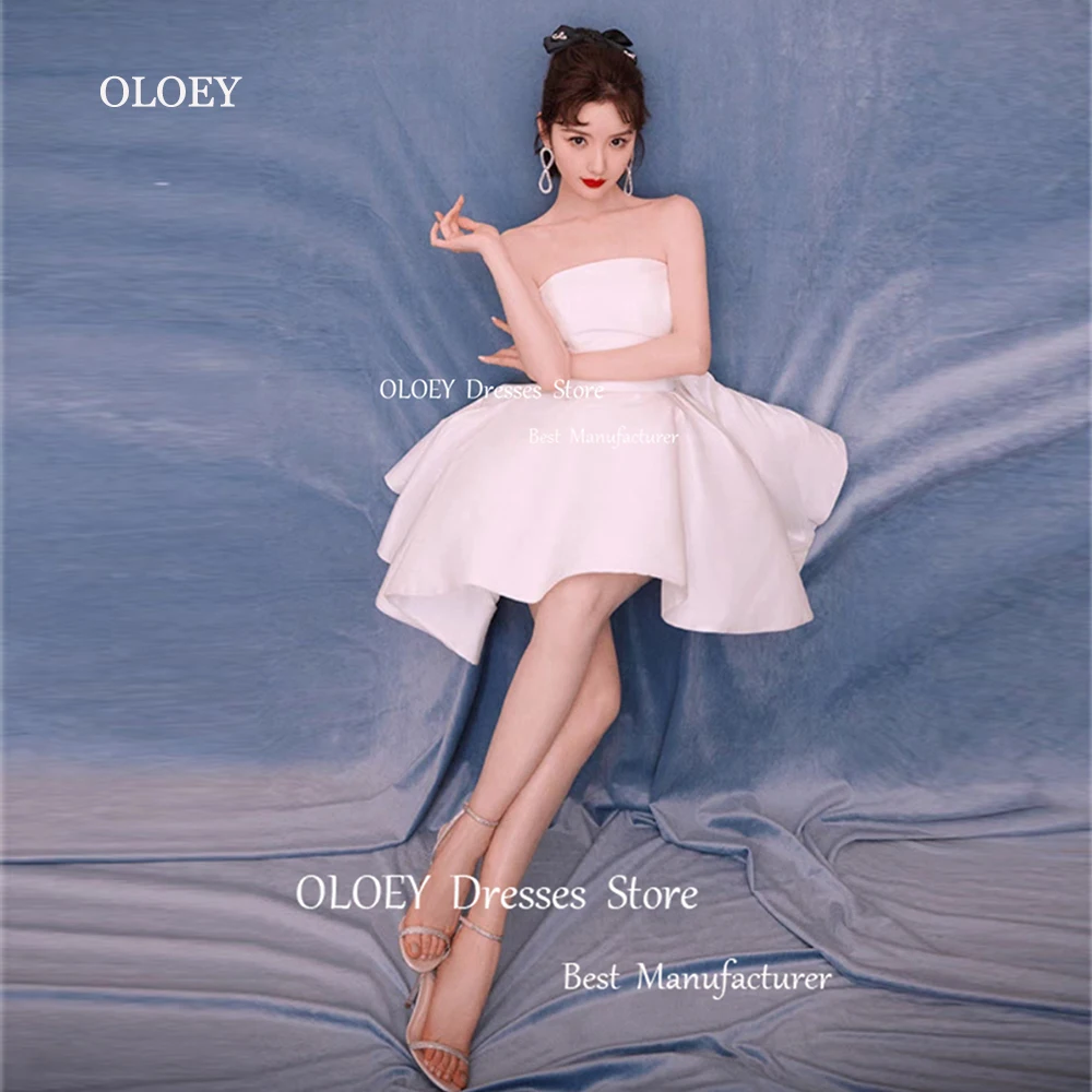 

OLOEY Simple Above Knee Wedding Dresses Photoshoot Korea Strapless Taffeta Bridal Gowns A-Line Corset/Zipper Back Custom Made