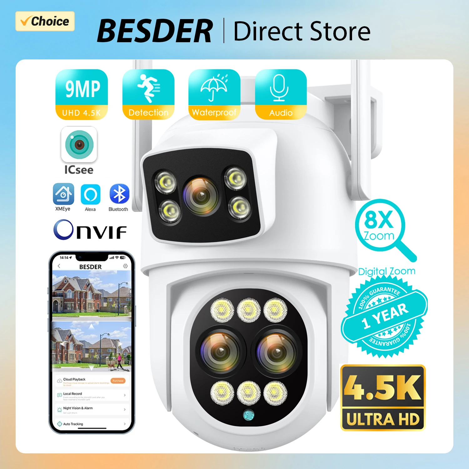 

12MP 6K Wifi Camera PTZ 8X Optical Zoom Three Lens Dual Screens Video Surveillance 8MP Dual Lens CCTV Security IP Camera ICSEE