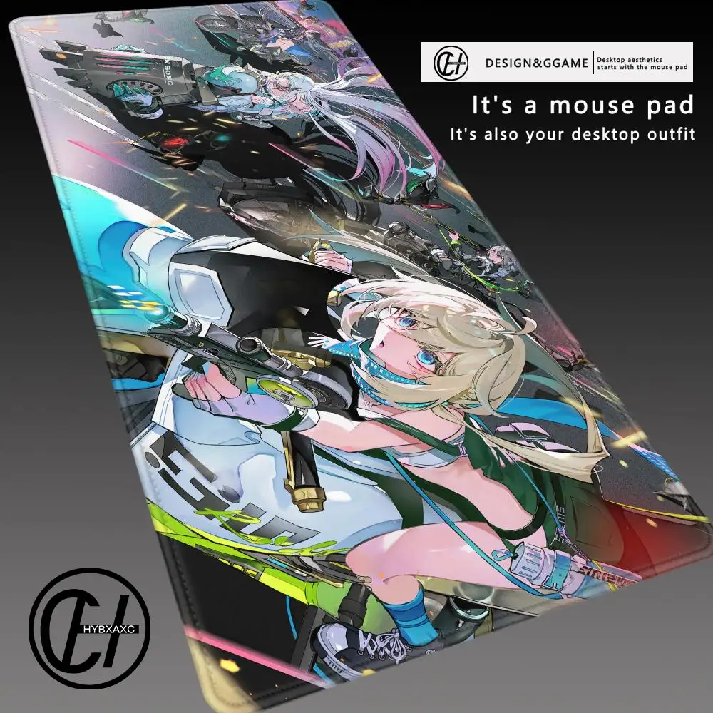 XXL Neon City Motorcycle Anime Blonde Girls Gaming Mouse Pad, Five-Panel Combat Scene HD Print Natural Rubber