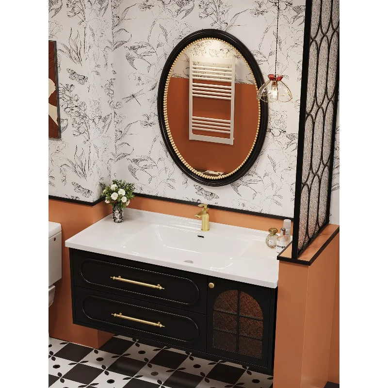 

Комплект мебели для ванной комнаты, встроенный керамический умывальник, раковина для рук и умывальник.