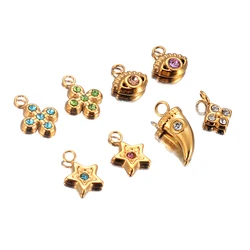 Wholesale 4Pcs Mini Rhinestone Cross Eye Star Charms Stainless Steel Jewelry Making Earring Pendant Necklace DIY Findings