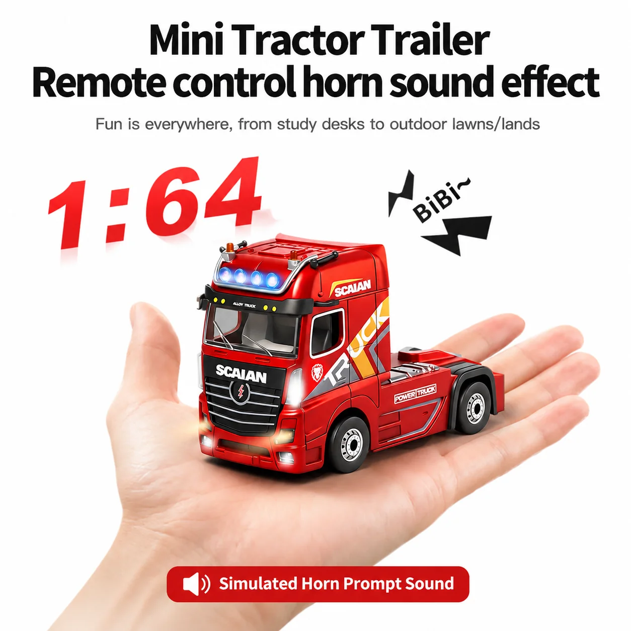 

New 1:64 scale 2.4GHz remote control container truck toy with LED lights, 3 adjustable speed levels, suitable as a gift for boys