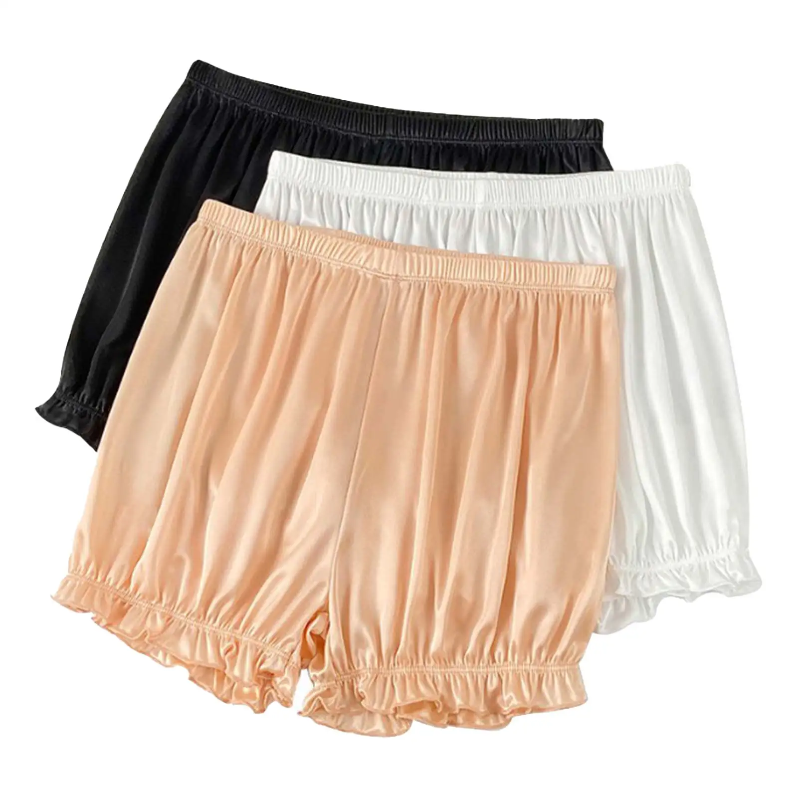 Satin Safety Short Pants Ice Silk Bloomer Shorts Women Ruffled Pumpkin Pants Victorian Pettipants Sleeping Bottoms Shorts