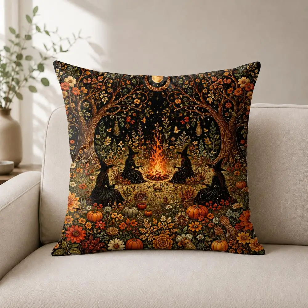 Enchanted Witch Forestc Cushion Cover Luxury Soft Plush Short Fur Cushion Case Warm Cozy Sofa Bed Decorative Home