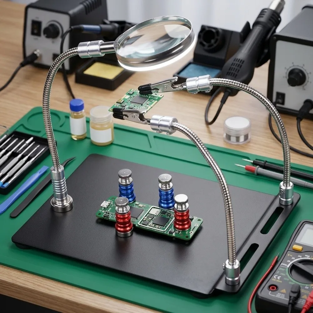 Hilfsarm-Lötwerkzeug Magnetische Dritte Hand mit Lupe Flexible Arme PCB-Reparatur Schweiß- und Bastelwerkbank