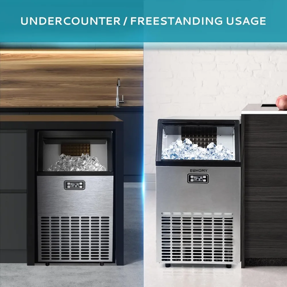 Ice Maker Machine - 99lbs Daily Production, 33lbs Ice Storage, Stainless Steel Freestanding & Under Counter Ic