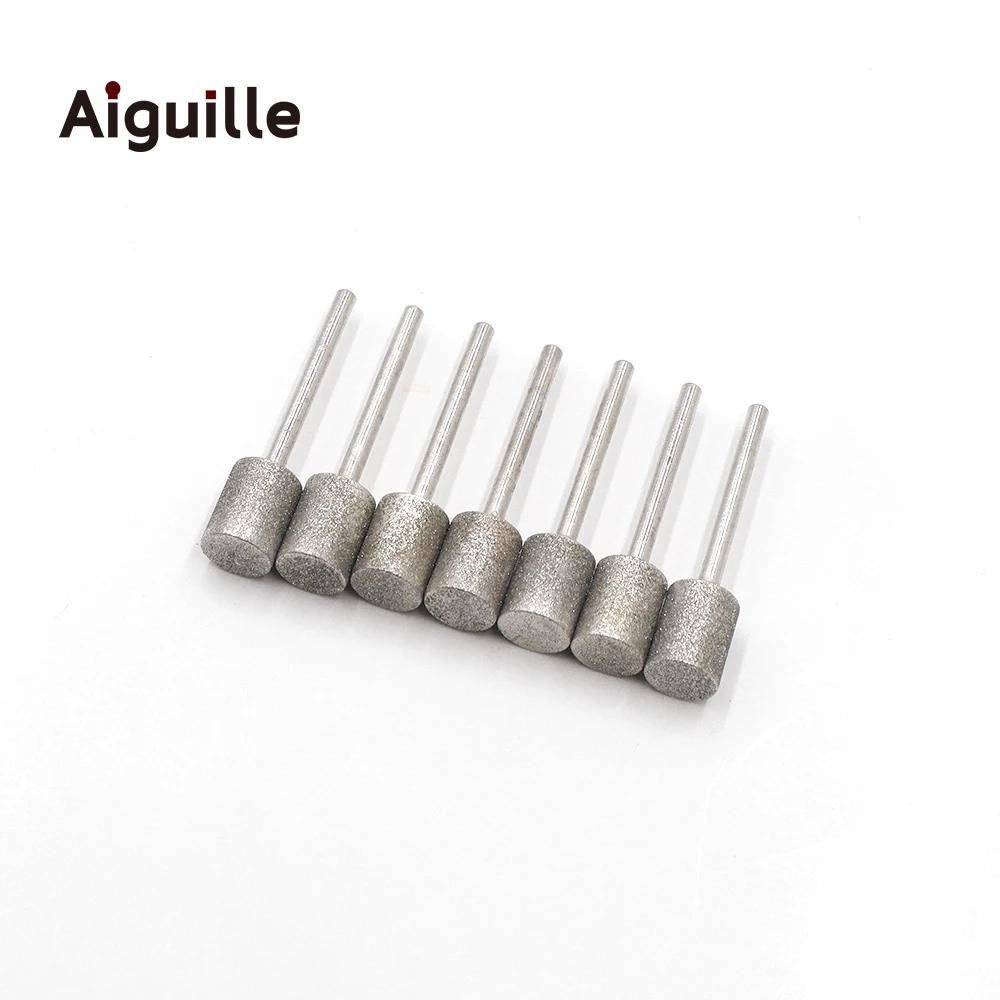 10pcs grit#120 3mm 3/4/5/6/8/10mm cylinder Diamond grinding burr abrasive bits grinding trimming polishing points dremel Bits