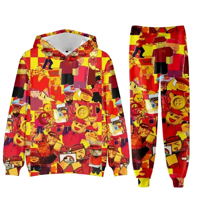 

Roblox Forsaken Gubby Creative Peripherals Cartoon 3D Printed Digital Hoodie with Hat and Leg Binding Pants Set