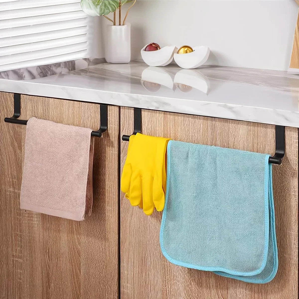 Black Towel Rack No Drilling 23CM Hanging Kitchen Towel Rack Cabinet Door Stainless Steel Tea Towel Rack