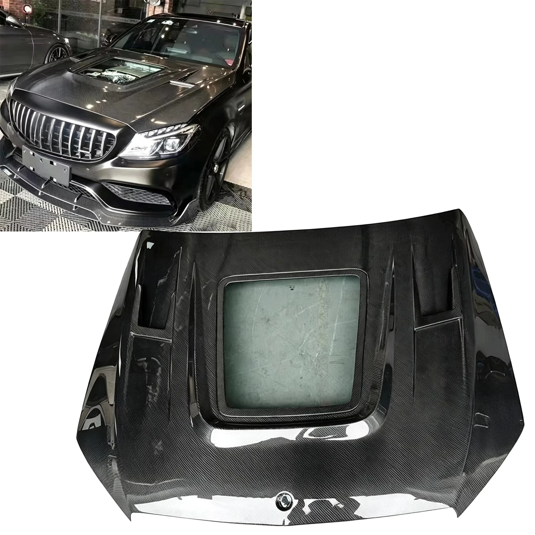 Carbon Fiber Transparent Clear Hood for Mercedes-Benz C Class W205 C63 AMG Sedan Coupe 2015-2021 Engine Bonnet Cover Car Bodykit