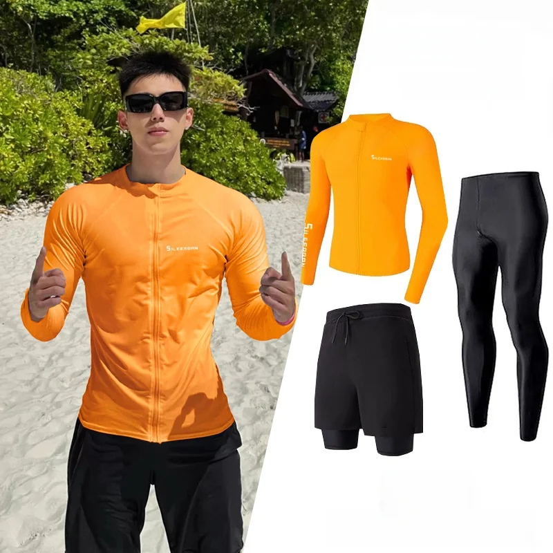 

New Men's Long Sleeve Zipper Wetsuit Separate Long Pants Snorkeling Suit Quick Dry Sun Protection Suit Diving Surfing Outfit