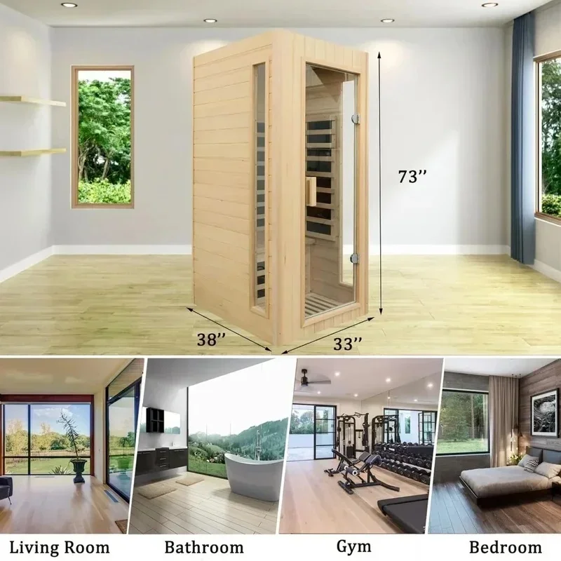 Indoor Far Infrared Sauna for One, Hemlock Wood Construction, 1,300 Watt Power, Low EMF Levels, Bluetooth Connectivity