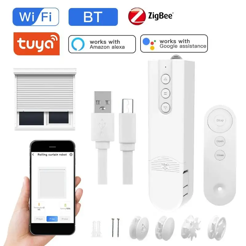 WiFi Zigbee Bluetooth Smart Motor Electric Chain Roller Work for Alexa Google Home Blinds Shade Shutter Drive Remote Kit