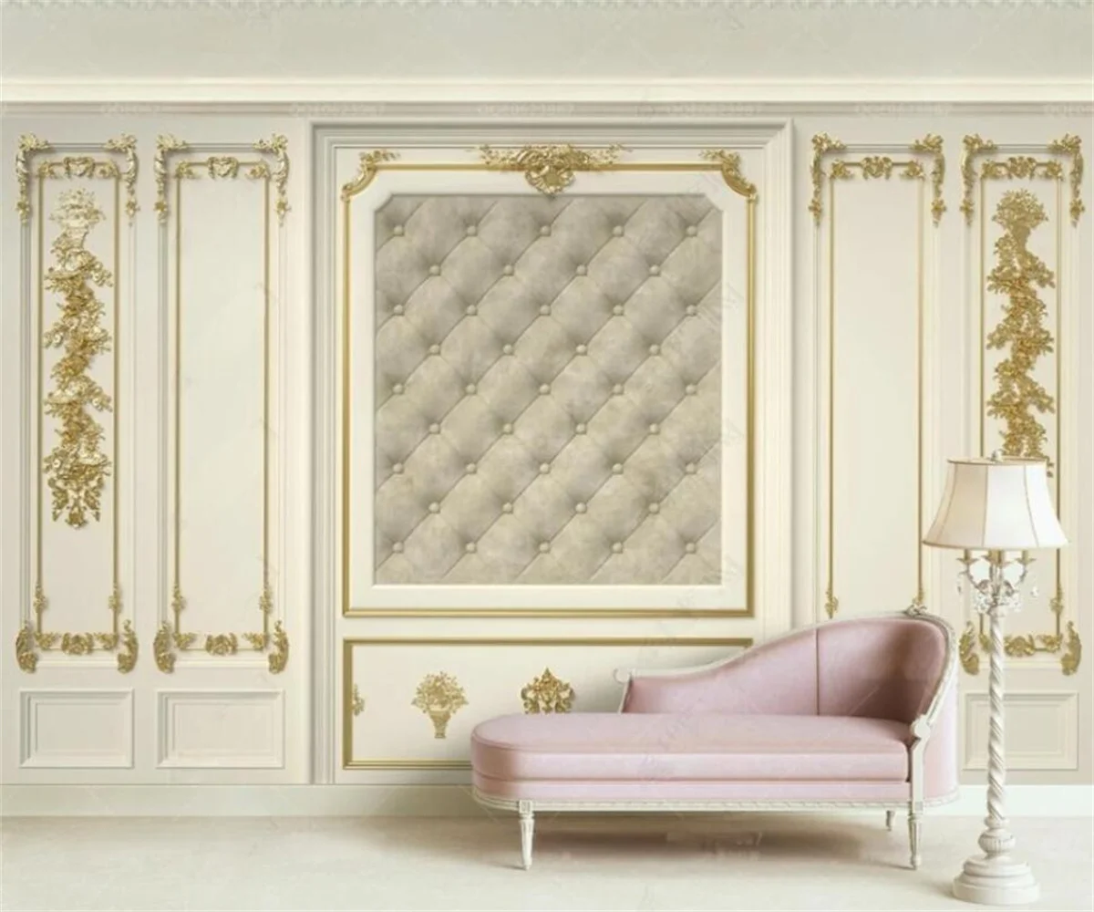 

Customized murals Luxury European style palace gold carving 3d soft package Hotel background wall 3d wallpaper