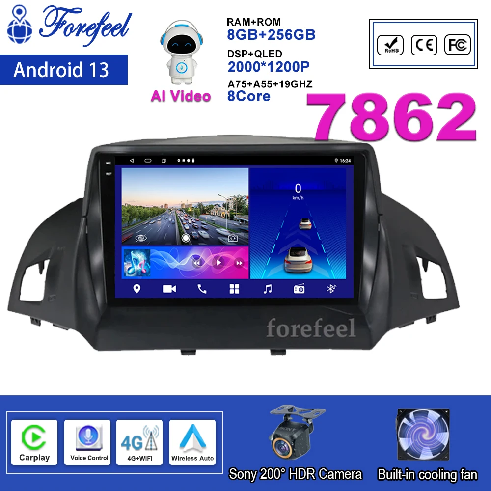 Car Radio Android 13 For Ford Kuga 2 Escape 3 2012 - 2019 Multimedia Navigation GPS Video Player Auto Stereo Carplay Monitor TV