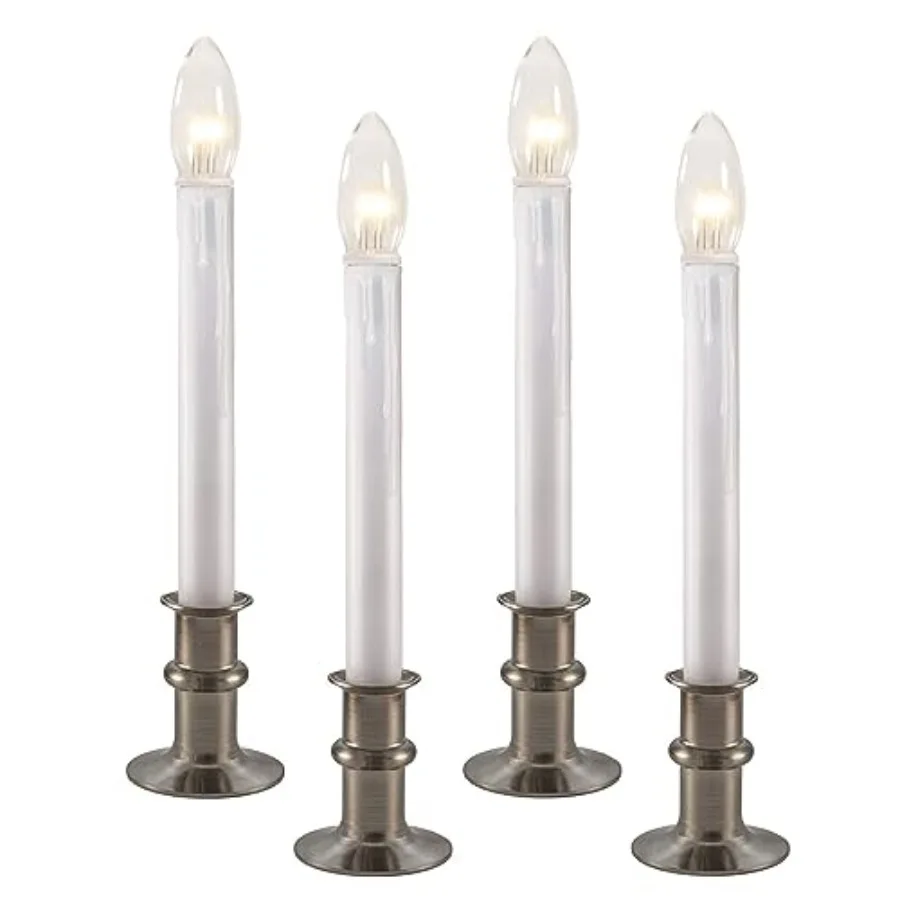 

Ultra-Bright LED Window Candles with Timer, Battery Operated, Metal Base, White Candlestick, Adjustable Height Pack of 4, Brush