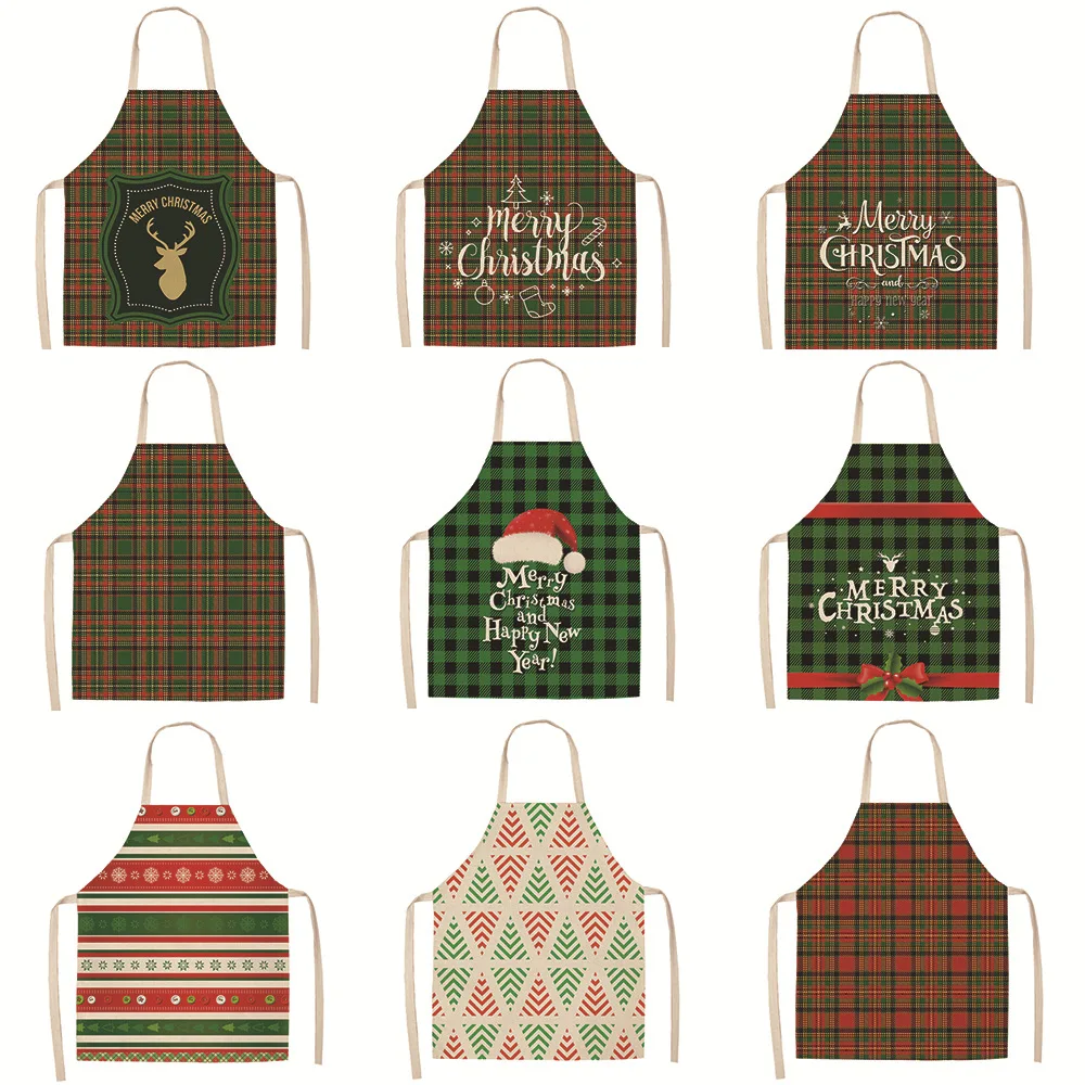 Christmas series striped plaid cotton linen antifouling apron adult children kitchen housework cleaning blouse