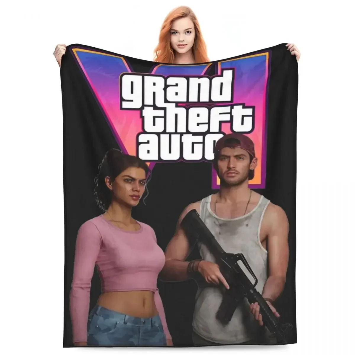 GTA 6 Jason And Lucia Merchandise Blanket Fleece Bedding New Game Throw Blankets Relax Soft for Outdoor Bedspread Custom Blanket