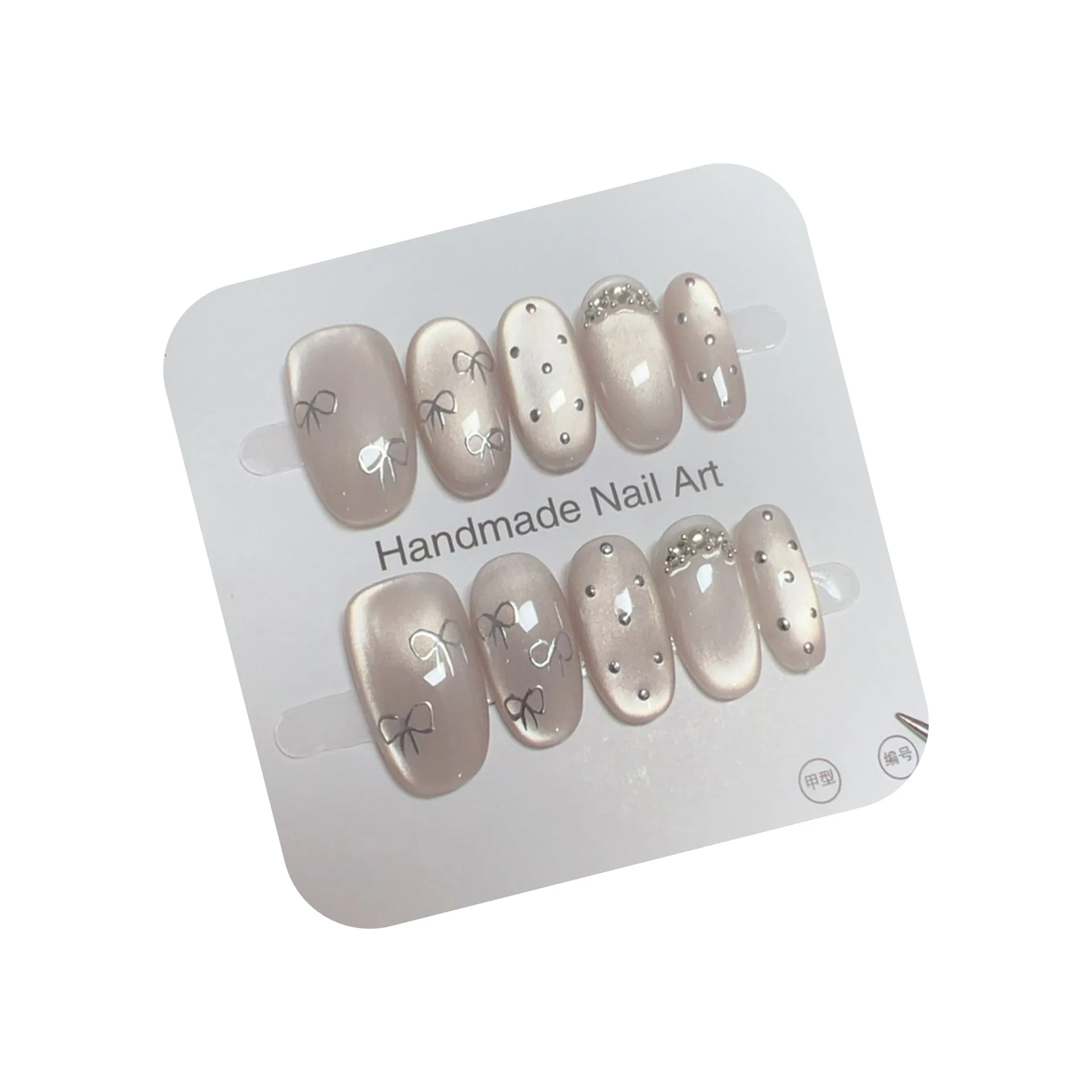 10 قطعة اليدوية قصيرة البيضاوي الصحافة على الأظافر لامعة القط العين بريق الفضة القوس منقطة تصميم الأظافر وهمية يمكن ارتداؤها الأظافر كاذبة نصائح