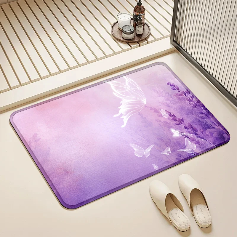 

Pastel Purple Butterfly Print Door Mat Non-Slip Absorbent Floor Rug for Home Entrance Bathroom Decor