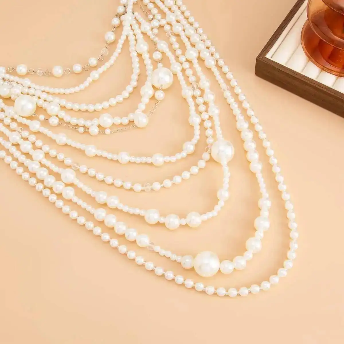 KunJoe Übertriebene mehrschichtige Imitation Perle Halsband Halskette Frauen Luxus Lange Quaste Anhänger Pullover Kette Braut Mi Schmuck – Detail 6
