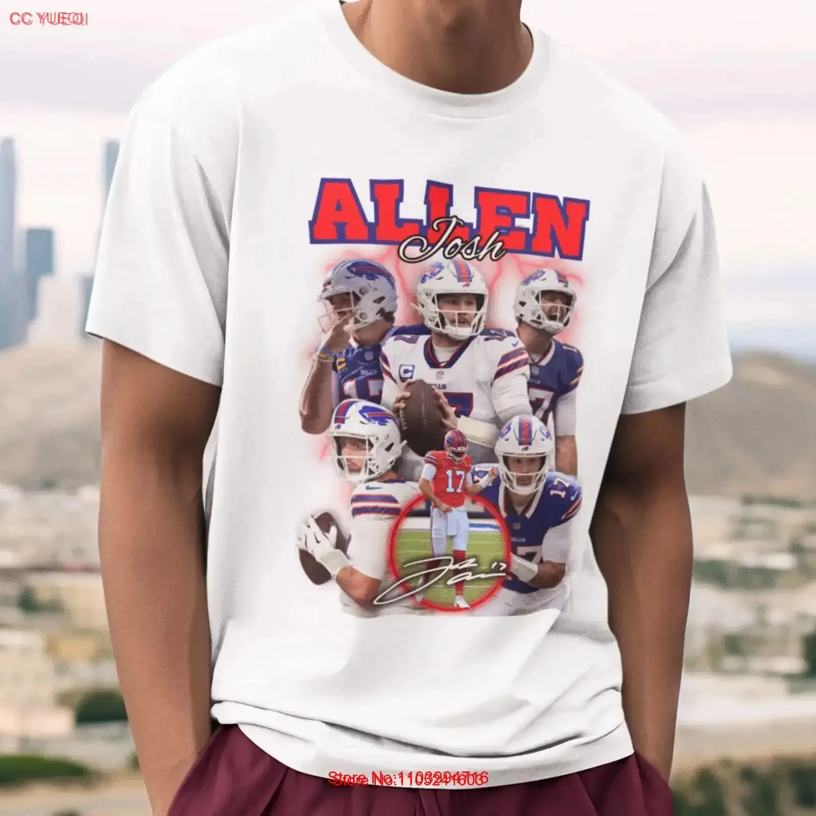 Bills Josh Allen Quarterback 90s Vintage Style T Shirt vintage Washed graphic Casual Unisex Slightly Breathable streetwear