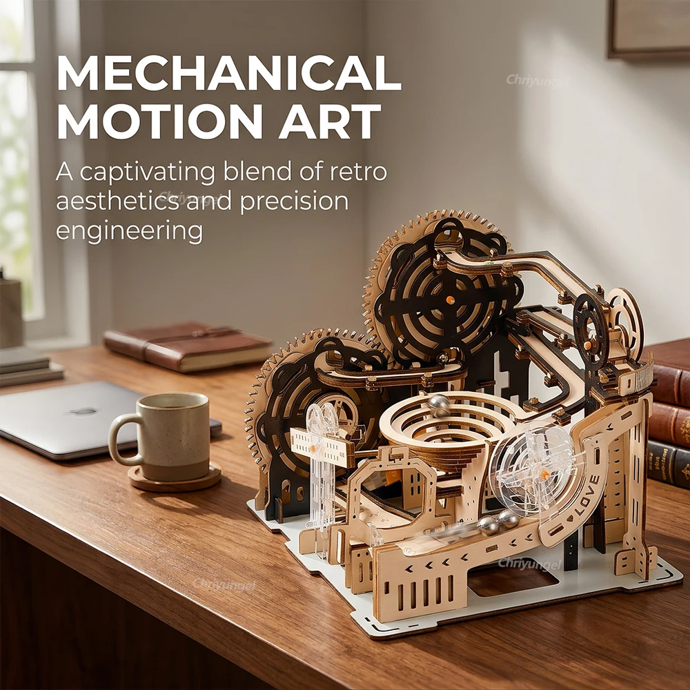 3D Wooden Puzzle Marble Run Set DIY Assemble Mechanical Model Building Kits STEAM Educational Toys for Adult Teen Birthday Gifts