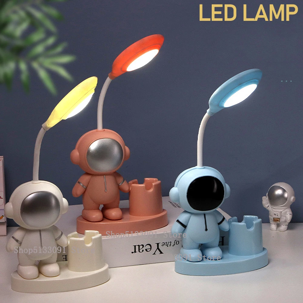 Creative Astronaut Led Study Desk Lamp with Pencil Sharpener Bedside Color Adjust Table Lamp for Kids Student Room Night Light