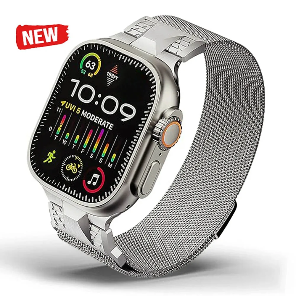 

Магнитный ремешок для Apple Watch Ultra 2, люксовый Миланский Браслет для iWatch Series 9 8 7 6 5 4 se, 49 мм 45 мм 44 мм 42 мм
