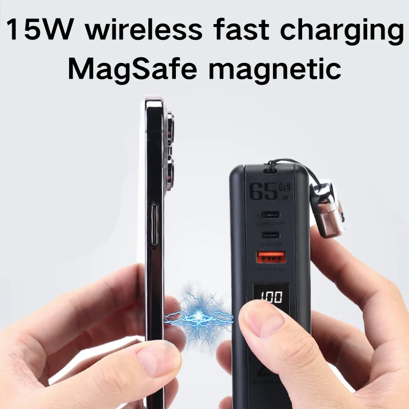 Domars Large Capacity 20000 mAh 65W Power Bank for Laptop Magsafe Wireless Charger Charge Auxiliary Battery for Mobile Phone