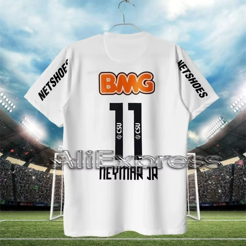 حار بيع جديد Santosi كرة القدم تي شيرت ريترو نيمار الرجال والنساء كرة القدم تي شيرت المألوف الرجال والنساء تي شيرت