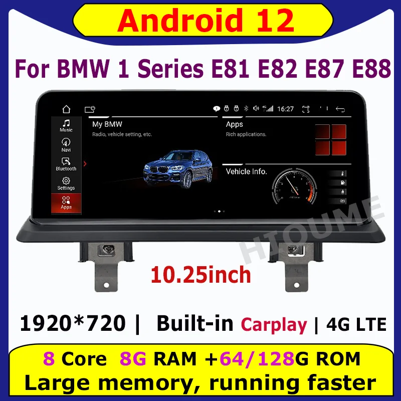 

Android 12 128G 10.25 Inch Car Multimedia Player GPS Navigation Radio For BMW 1 Series 120i E81 E82 E87 E88 Carplay Auto Screen