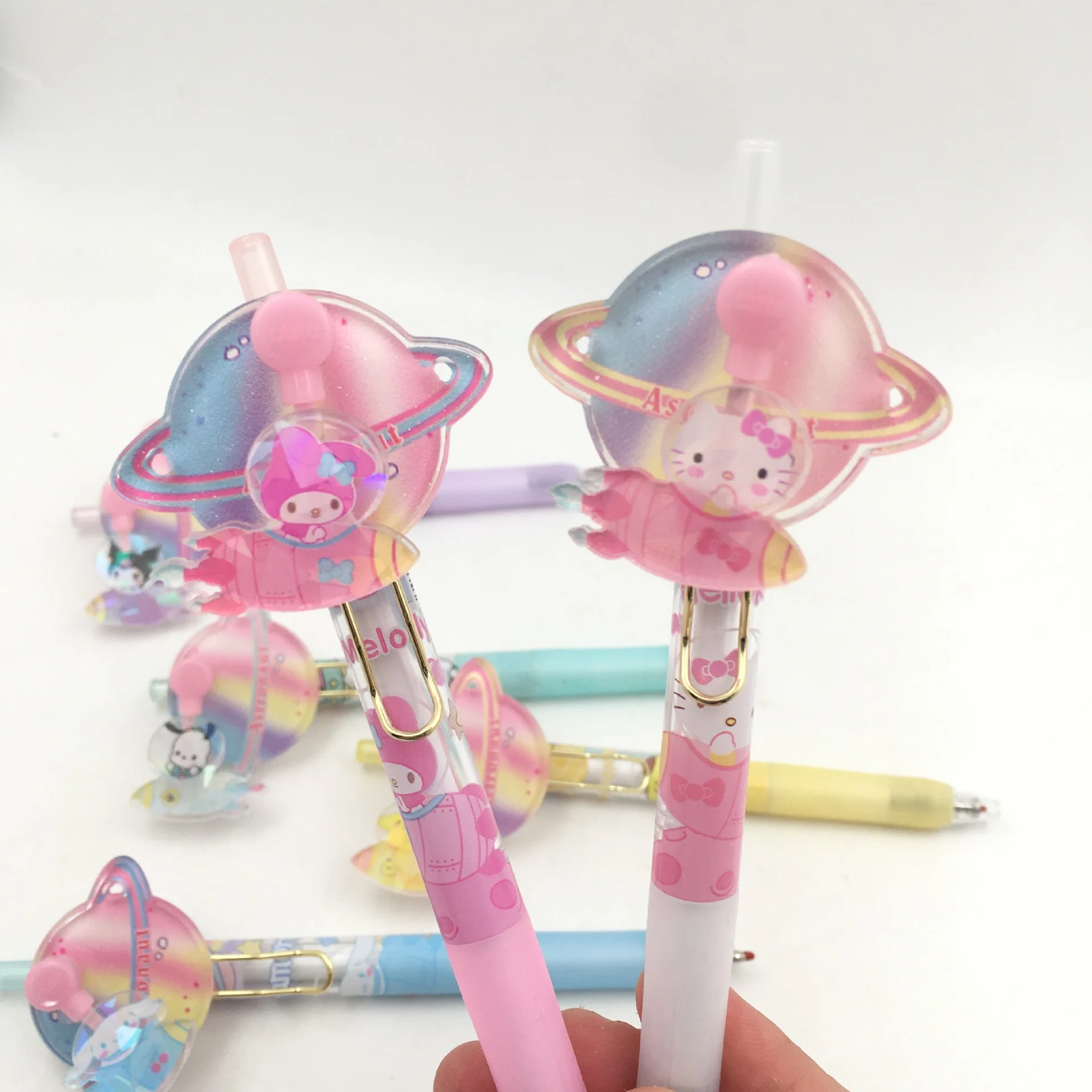 6pcs/36pcs New Sanrio Planet Patch Rotary Pen Cartoon Cute Press Neutral Pen Gel Pen Student Stationery Kids Gift