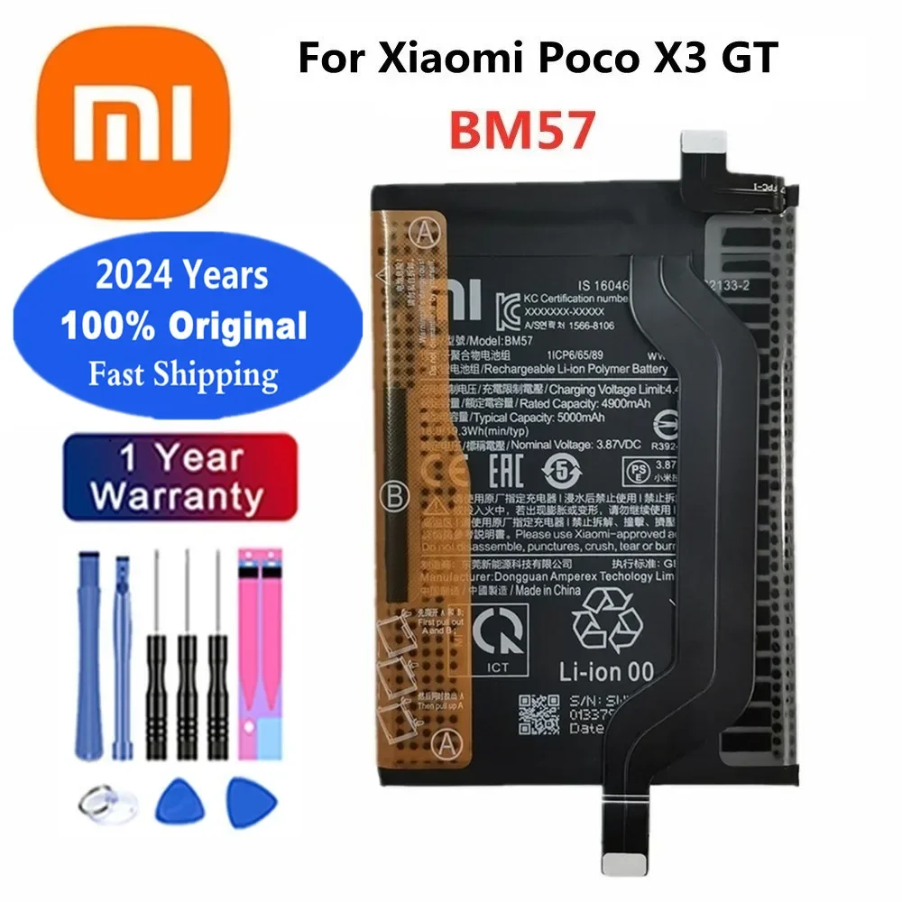 

2024 года, 100% оригинальный аккумулятор BM57 для Xiaomi Poco X3 GT, аккумуляторы для мобильных телефонов, 5000 мАч, быстрая доставка + бесплатные инструменты