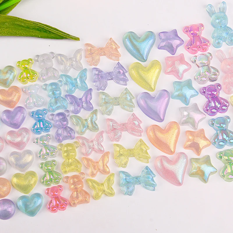 WFFNNKC 20-30Pcs Charm Glitter Bear Heart Bowknot Acrylic Accessories DIY Hair Clip Jewelry Supplies Decor Phone Crafts Patch