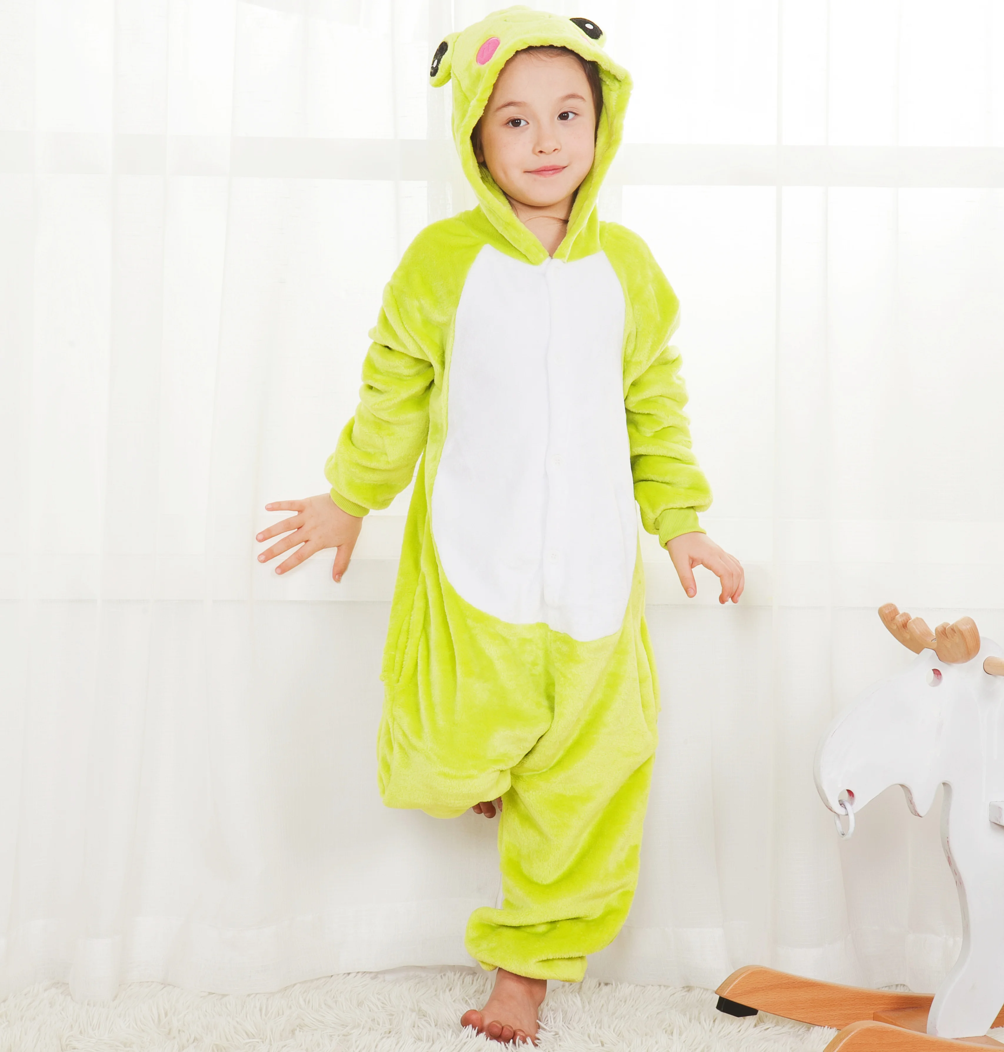 Children's One-Piece Sleep Suits Kids Cute Frog Flannel Cartoon Animal Pajamas Halloween Christmas Performance Onesies Costumes