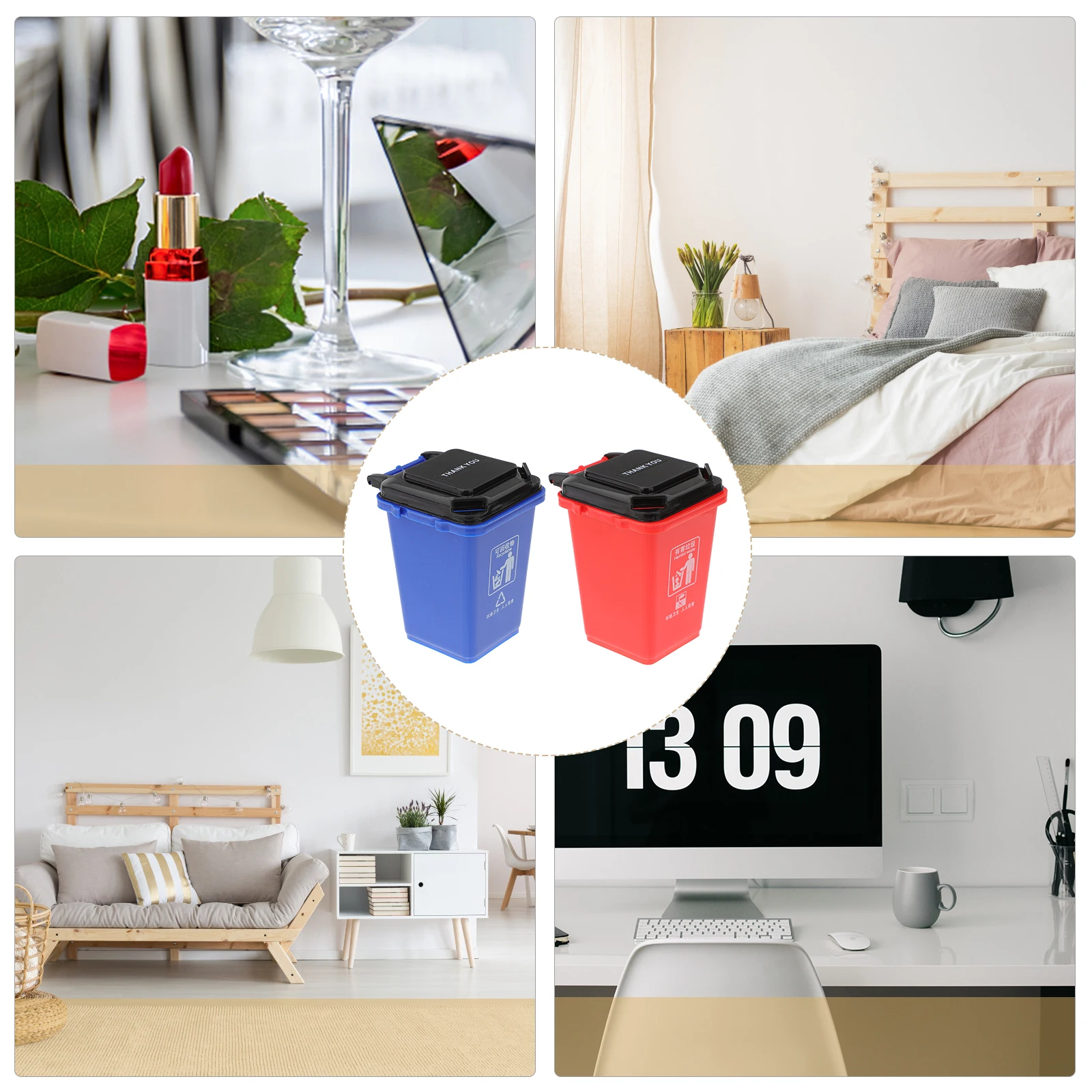 

2Pcs Multi-Function Trash Can Pen Holder Red Blue Desktop Organizer Storage Box Pencil Case Desktop Trash Can Storage Box