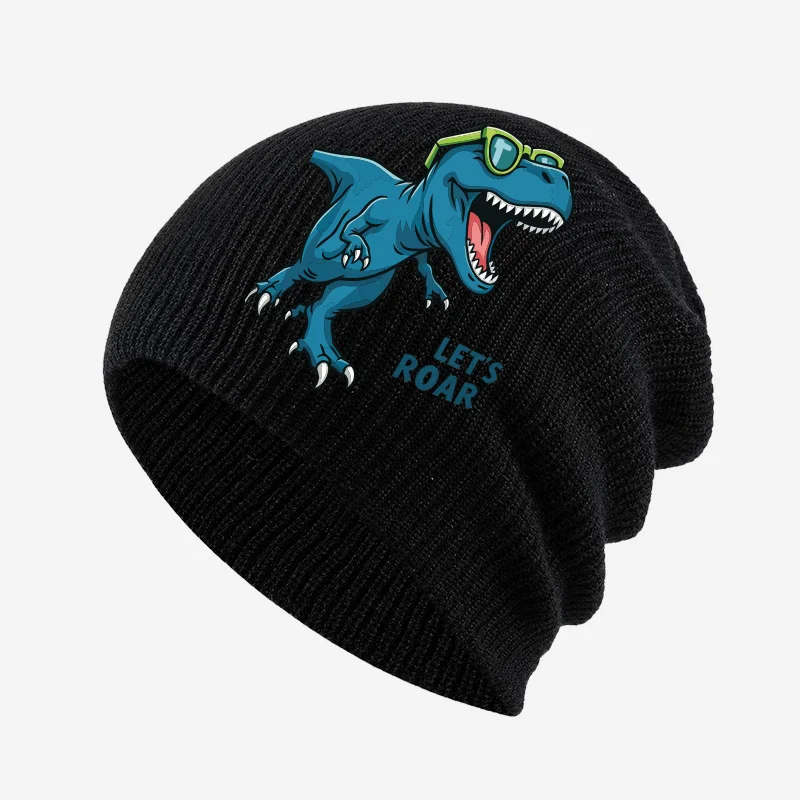 Fun Eye‑Catching Toddler 1‑3Y Slouchy Knit Beanie Cool T‑Rex Dinosaur Graphic Print Soft Comfortable For Zoo Visit Boys Casual H view 3