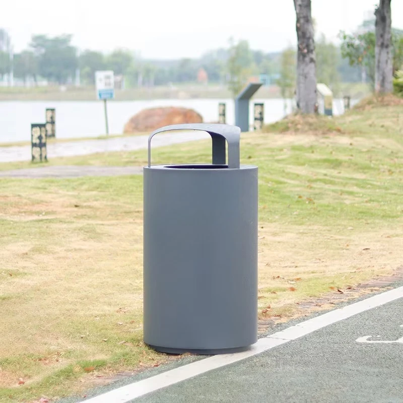 100L Outdoor Bin Commercial Trash Cans Galvanized Steel Outdoor Trash Bin  Park Garbage Can Public Ash-bin