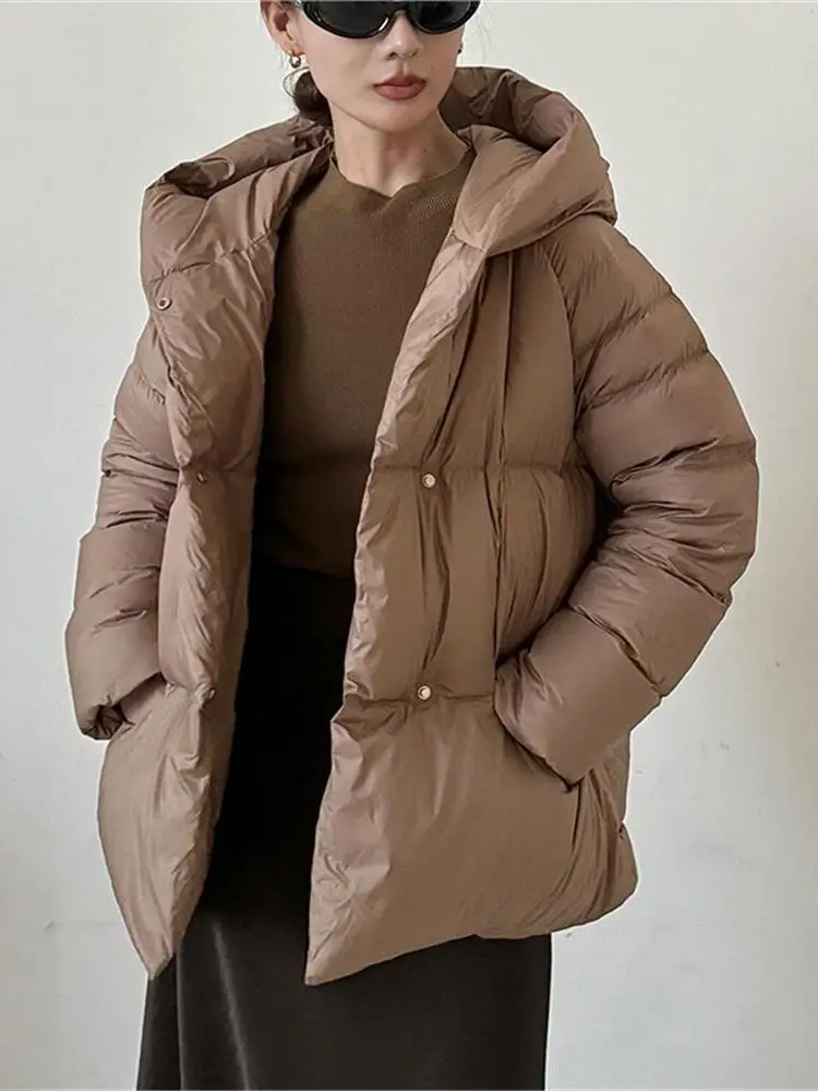 

Women's Puffer Jaet Du down Hooded Thiened Winter Faion Casual Sle Regular Fit Long Sve Warm Buxom Sli