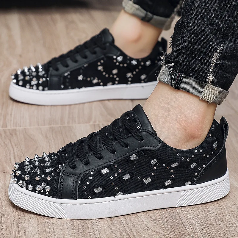 Spring Shoes for Men Casual Shoes Trend Rivet Canvas Broken Hole Flat Skateboard Shoes Couples Street Cool Sneaker 36-44