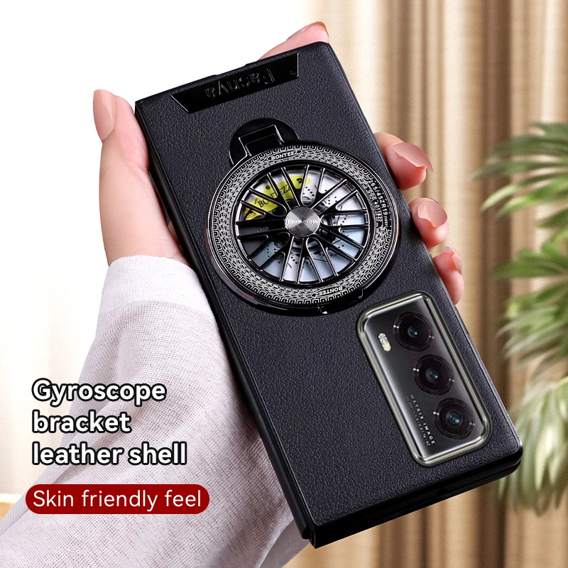 

For Honor Magic Vs VS2 Metal Ring Bracket Holder Cases Shockproof Bumper Protection Soft Silicone Leather Back Cover Phone Case