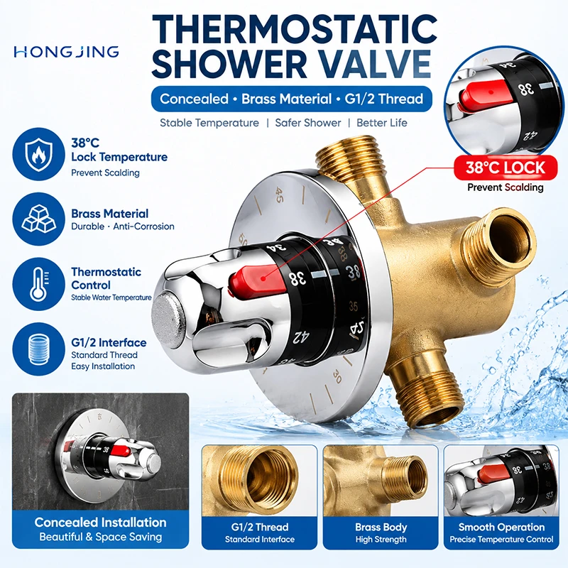 Thermostatic Shower Faucet for Shower Room Control with Intelligent Temperature Control and Hidden Valve Gear Accessories