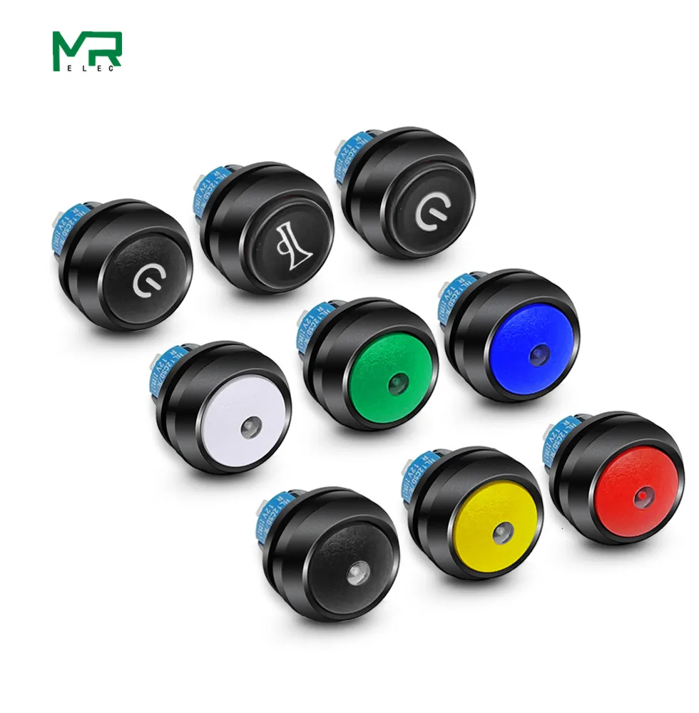 NOWOŚĆ 12mm samoresetujący i samoblokujący 12v kulisty przełącznik przyciskowy Mini LED 4-pinowy wodoodporny okrągły przełącznik z lampą